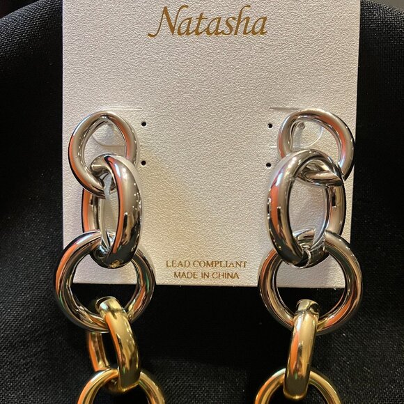 Natasha Gold and Silver Toned Chain Link Earrings - Picture 1 of 4